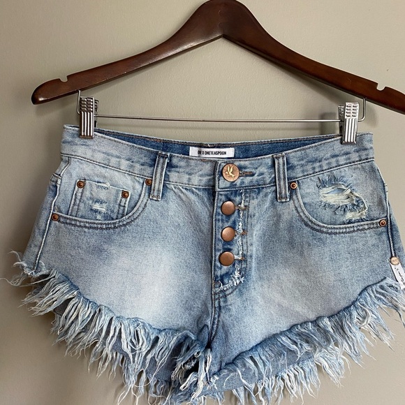 ONE Teaspoon “Brandos” Jean Shorts Relaxed Fit Long Rise Button Fly Size 24 - Picture 4 of 16